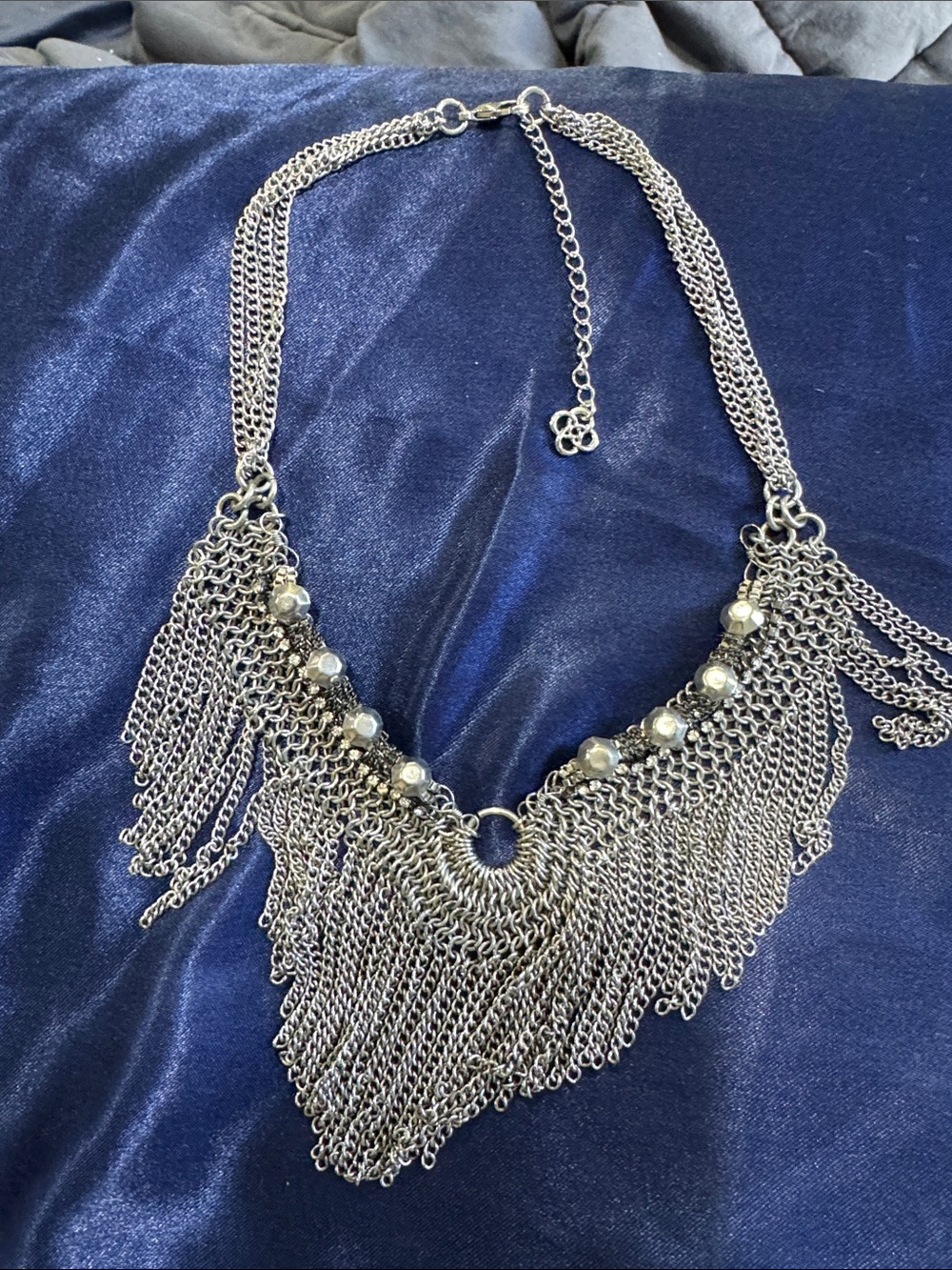 Silver Fringe Statement Necklace - Women Jewelry